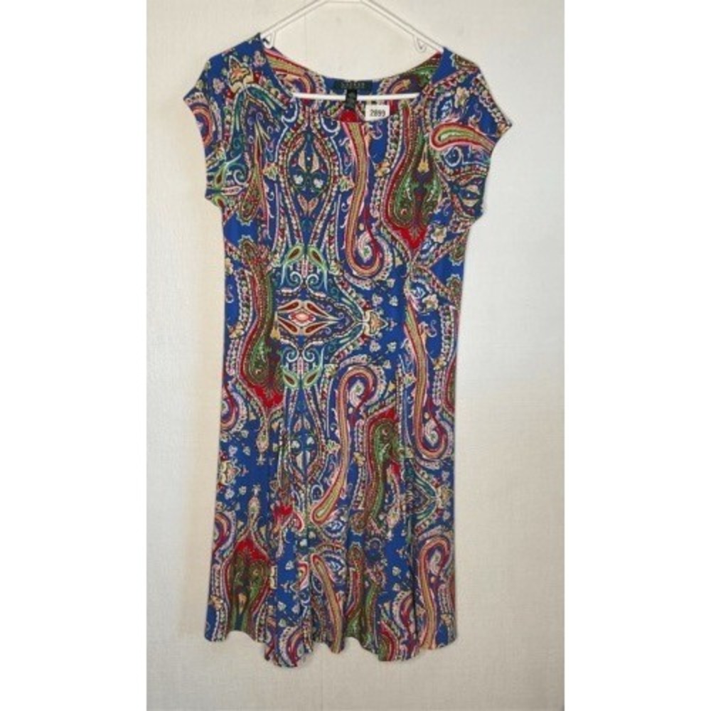 Lauren Ralph Lauren Blue Paisley Floral Stretch Jersey Midi Dress Women L Jordan